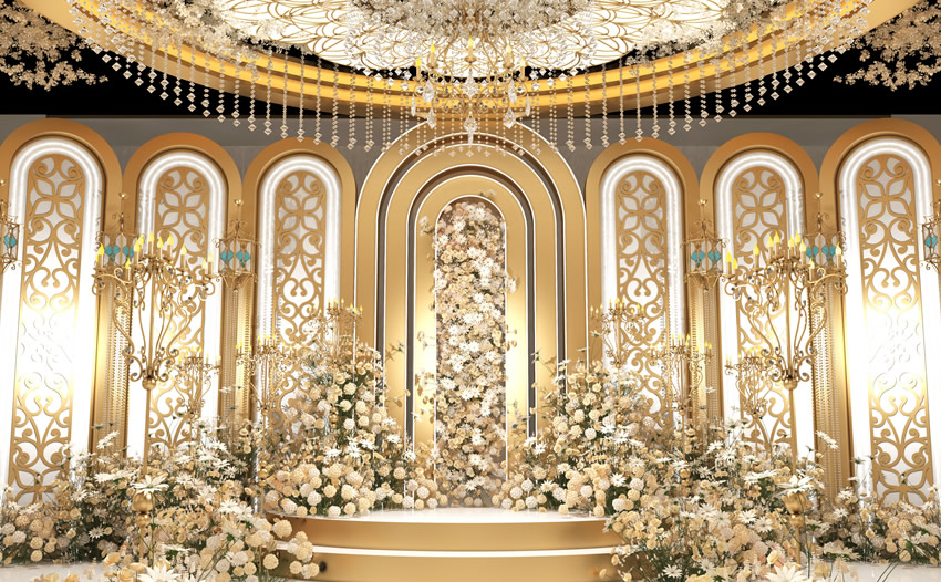 石河子乡香槟色调婚礼堂效果展示